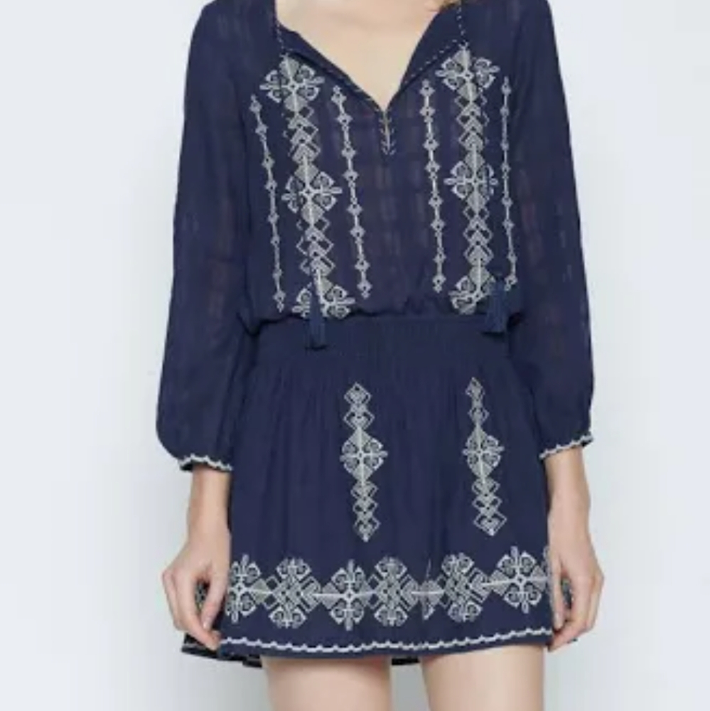 Joie Anthropologie 2 piece set embroidered mini skirt & blouse co-ords